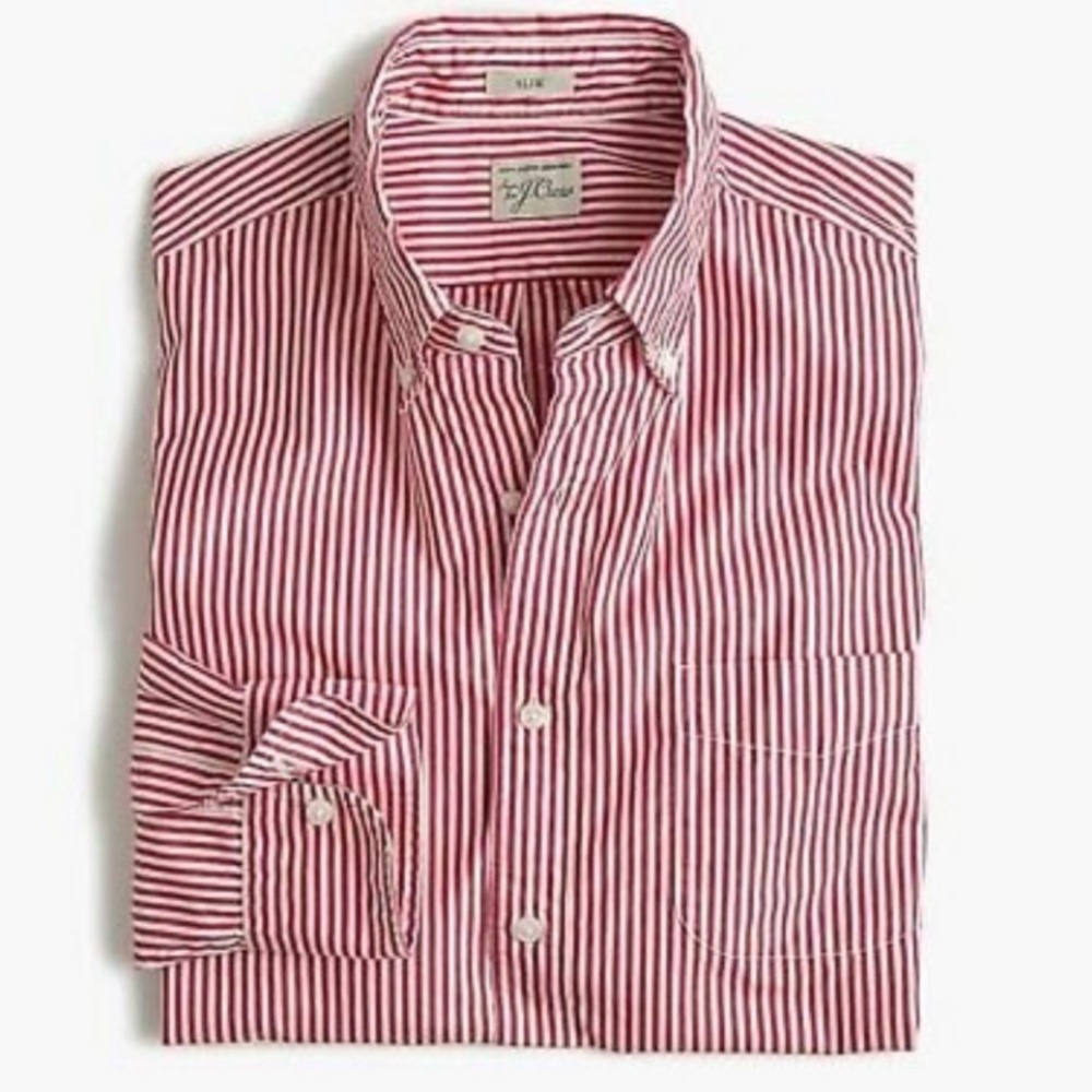 J. CREW VINTAGE BROKEN IN COTTON CLASSIC BUTTON DOWN OXFORD SHIRT RED STRIPED S